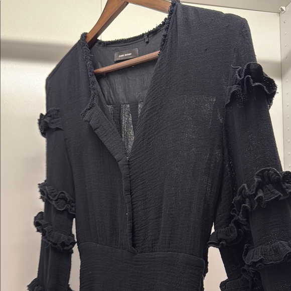 Isabel Marant Black Ruffled Textured Long Sleeve Dress - Picture 2 of 6